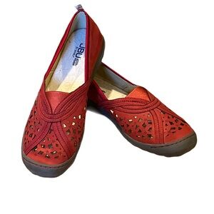 JBU by Jambu Pecan Slip-On, Sz. 11, Red Leather, Cut Out Design, Memory Foam